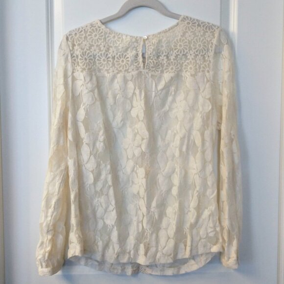 Women's ADiva Off White Lace Sheer Long Sleeve Blouse Size Large - Picture 3 of 11